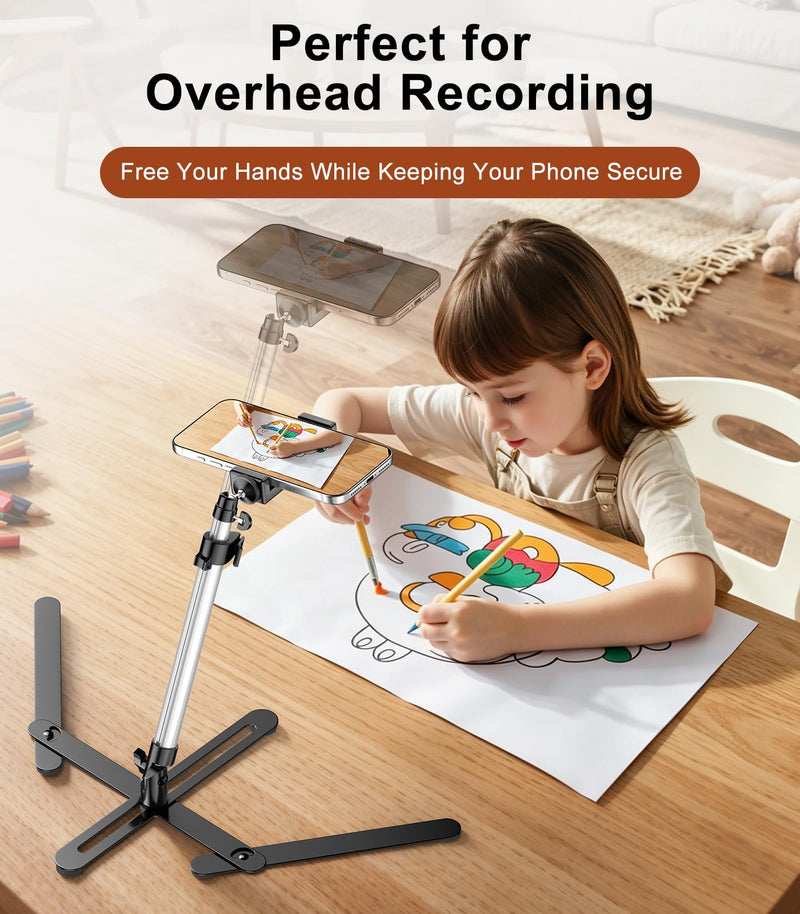 TiMOVO Overhead Tripod for Mini Projector | Heavy Duty, 360° Rotation, Angle & Height Adjustable, Overhead Phone Mount for Cookie Decorating, Live Streaming, Cooking