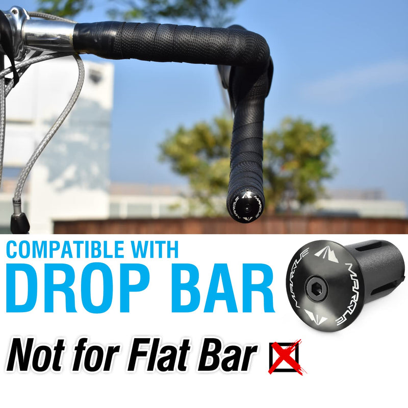 MARQUE Alloy ENZ Road Bike Handlebar Plugs – Aluminum Handle Bar Ends, Plugs for Drop Bars, Expandable Adjustable Locking End Caps – 2 pcs per Set Black