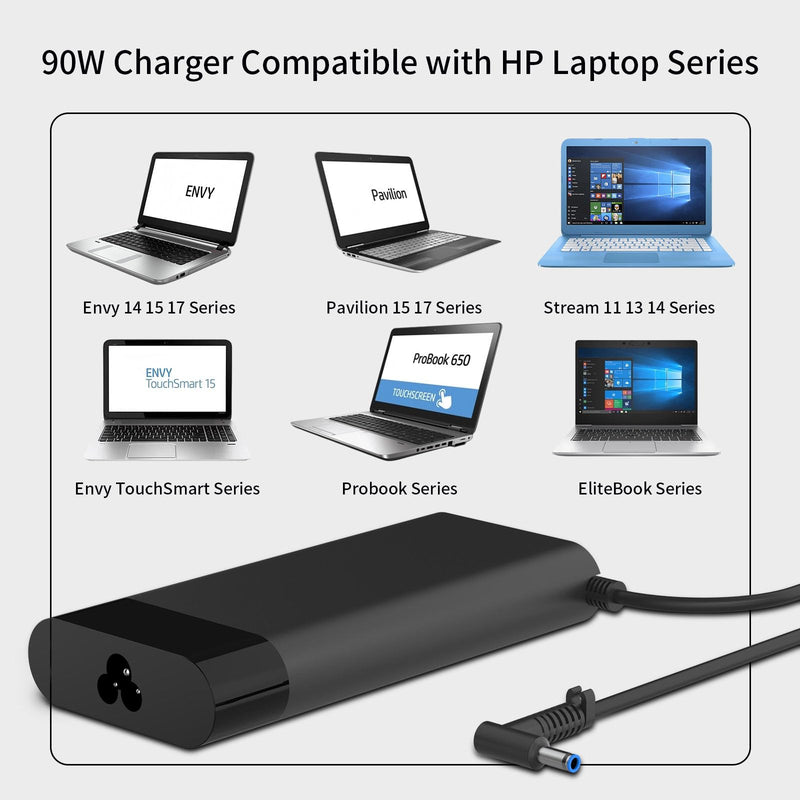 90W 4.62A 4.5mm Blue Tip Laptop Charger Compatible with HP Spectre X360 13 15 Envy 14 15 17 TouchSmart M6 M7 15-j 17-j Series 710412-001 710413-001 710414-001 Adapter Power Supply Cord 90W