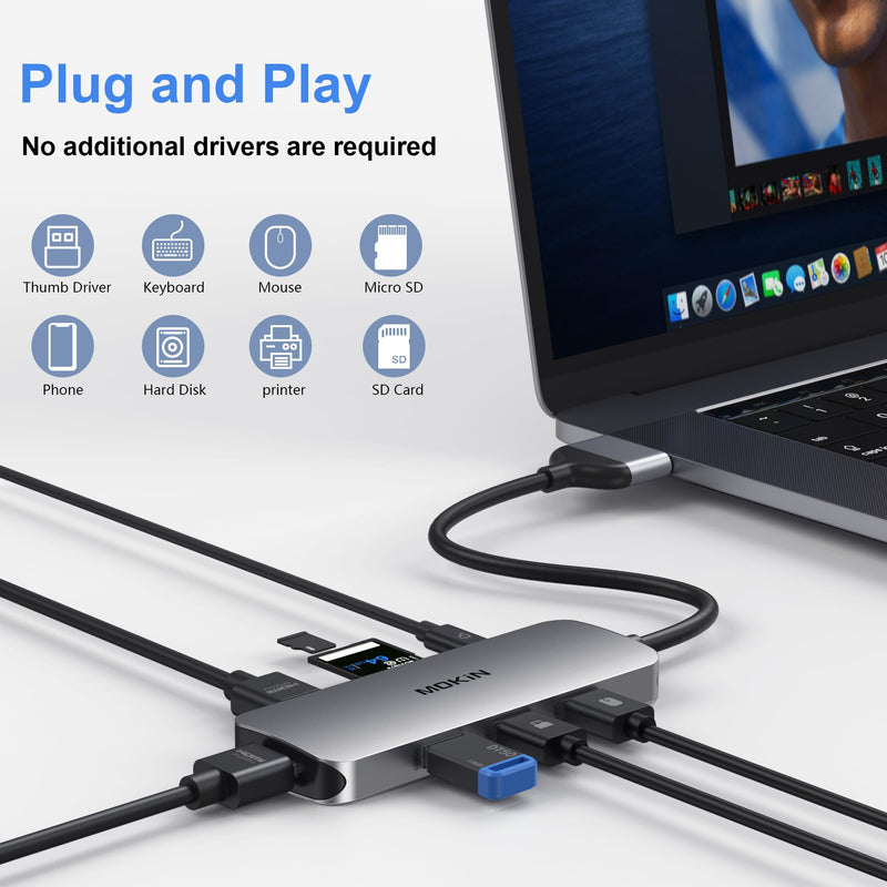 Docking Station for MacBook Pro Air, Mac Docking Station Dual Monitor, MacBook Pro/Air Dock with Dual HDMI(4K @60Hz), 3 USB3.0,SD TF Card Reader and 100W PD MacBook USB C Hub 8 IN 2-MAC
