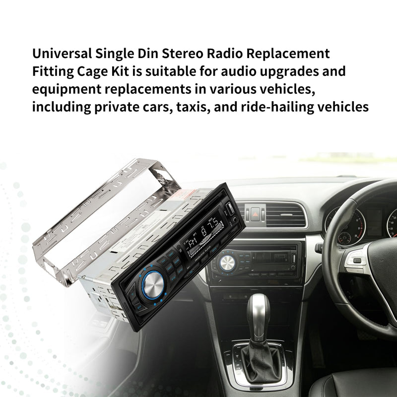 Universal Single Din Stereo Radio Replacement Fitting Cage Kit Single Din Radio Mount Compatible with Car Radios/Stereo/DVD Player 1 Din Installation Kit