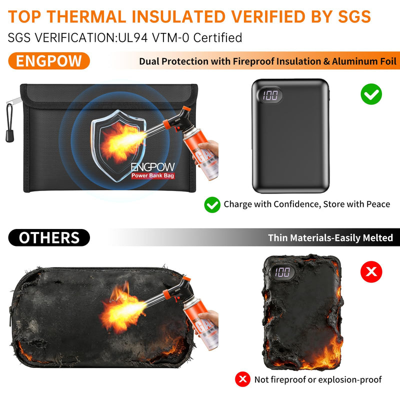 ENGPOW Fireproof Organizer Travel Safe Bag, Portable Electronic Carry Case | Heat Insulated＆Explosion-Proof, Home Travel Storage for Power Bank,Phone,Cables,USB Drive,Charging Protection, 2 Pack, Black 10.6'' x 6.7''