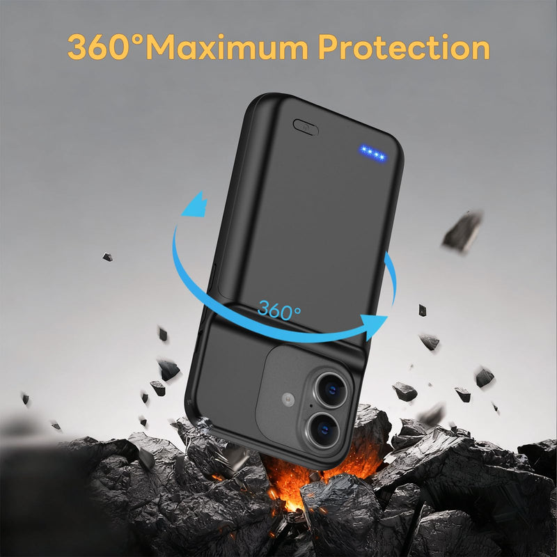 Battery Case for iPhone 17(6.3 inch), 2026 Upgraded 7000mAh Ultra-Slim Charging Case Poratble Rechargeable Extended Charger Case Battery Pack with Tempered Glass Screen Protector Black