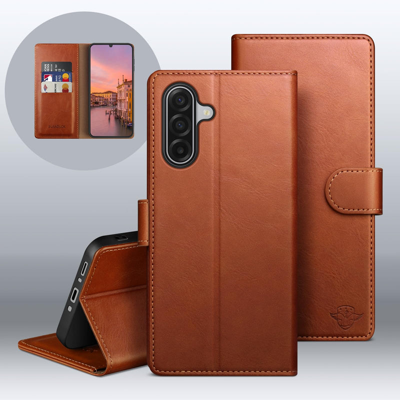 Wallet Case for Samsung Galaxy A17 5G, Light Brown | RFID-Blocking Card Holder, Kickstand, Magnetic Closure, PU Leather Folio Flip Cover, Protective Women Men Cases SamsungGalaxy A17