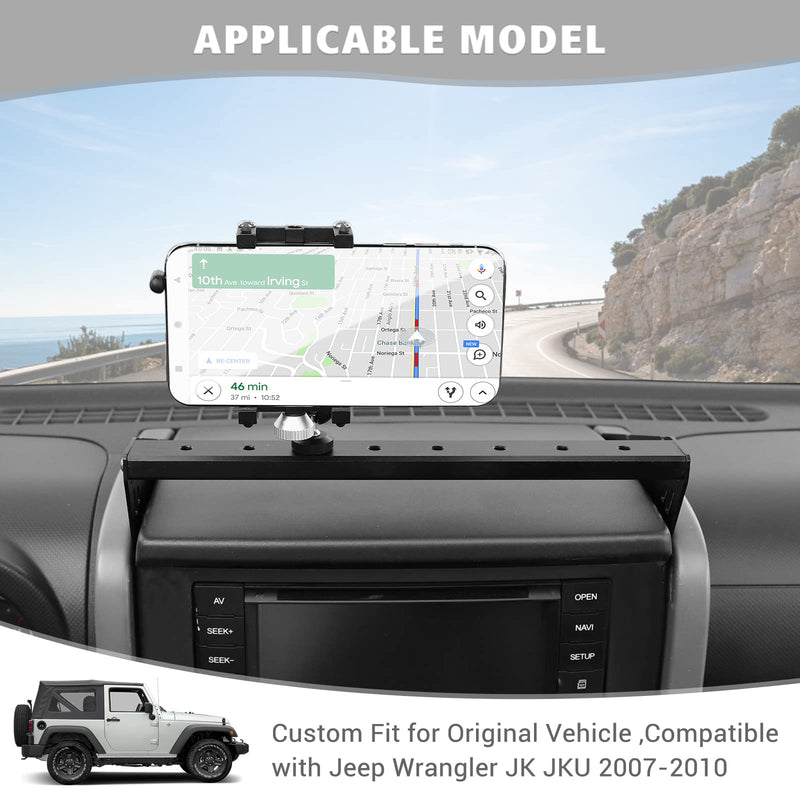 Jimen for JK Phone Mount, Dash Bar Cell Phone Holder Compatible with Jeep Wrangler JK & Unlimited 2007-2010