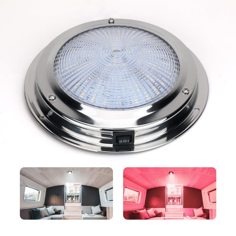 Marine Boat Dome Light, 5.5 Inch Dual Color LED Marine Interior Light with Toggle Switch, 12V Boat Cabin Light with Stainless Steel Surface Mount, White and Red White&Red -Dia 5.5 Inch