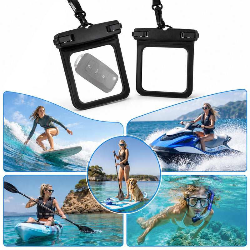 2 Pack Small Waterproof Wallet, Waterproof Key Holder Pouch Black | Floating Waterproof Car Key Fob Case, IPX8 Submersible Dry Bag, Pocket TPU Pouch for Beach Surfing Boating Water Sports