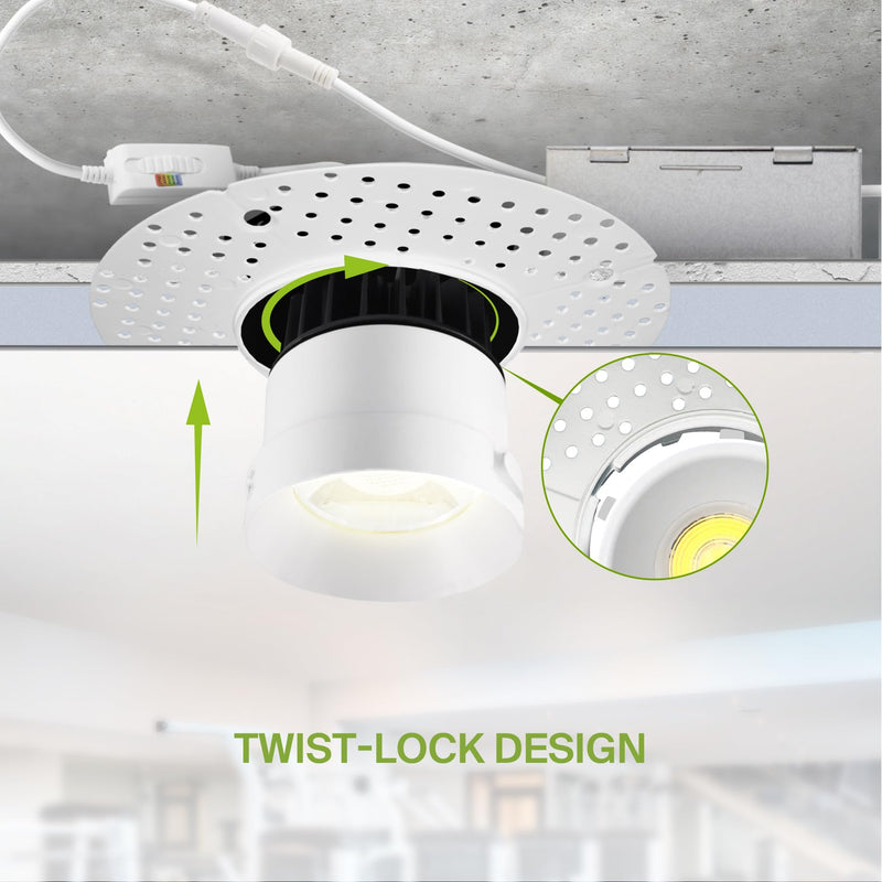 ASD Trimless 3 Inch LED Recessed Light, 12W 120V Round Commercial Downlight, Canless Dimmable Lights for Ceiling with J-Box, 5 CCT 2700K-5000K, CRI 90+, IC Rated, ETL, Energy Star, White Round 1 Pack 3" 12 Watt
