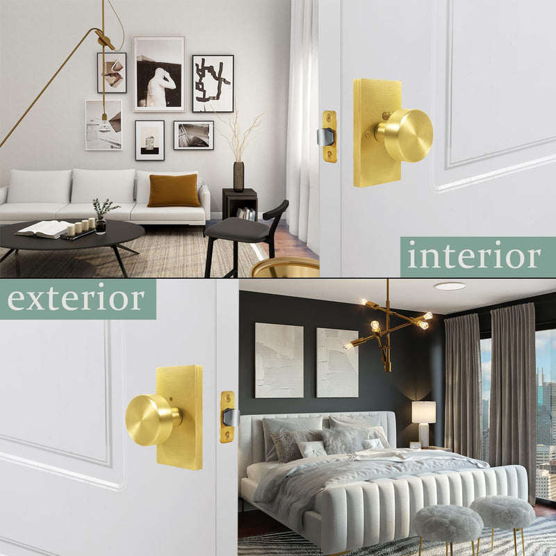 Brushed Gold Door Knobs Interior，Privacy Door Knob with Lock, Modern Door Handles, Satin Brass Door Knobs for Bedroom Bathroom Privacy