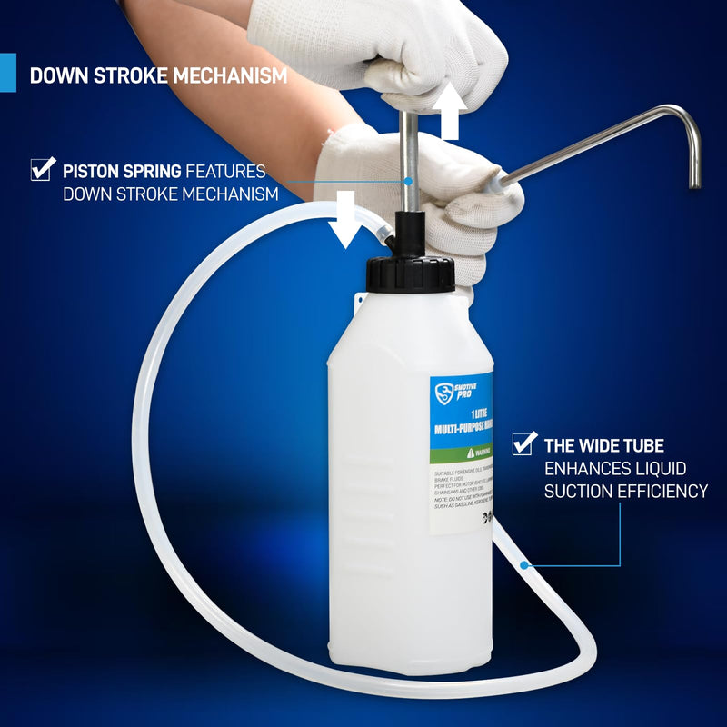 1.05 Quart / 1 Liter Multi-Purpose Oil Pump, Hand Fluid Transfer Pump for Engine, Transmission and Gear Oils, Precision Fluid Dispensing in Tight Spaces