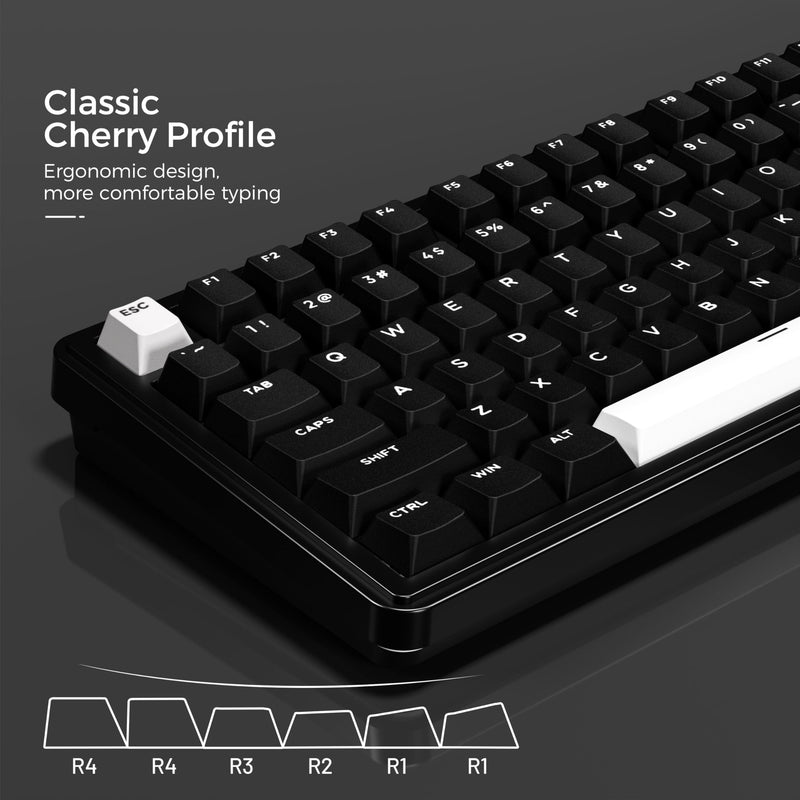 XVX PBT Double Shot Keycaps Set 138 Keys Cherry Profile Custom Key caps | 60 65 75 100 Percent for 61/64/68/84/87/100/104/108 Retro Gaming Black and White Mechanical Keyboard, Black