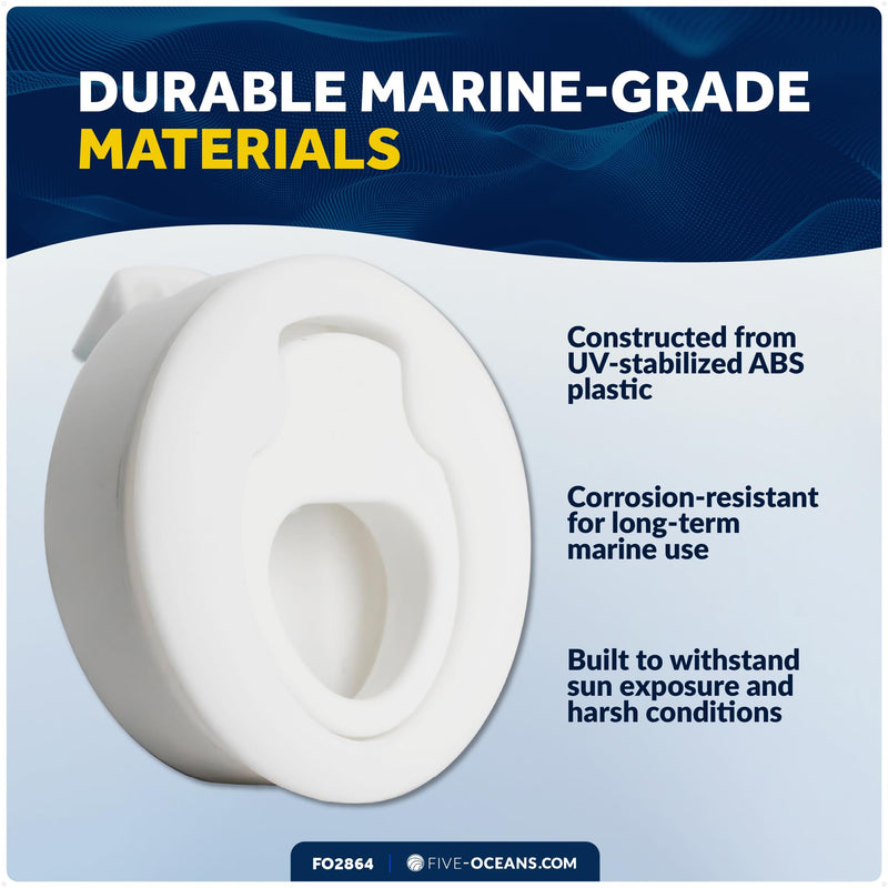Five Oceans 2" Flush Pull Slam Latch Door Hatch, White UV-Stabilized and Corrosion-Resistant ABS Plastic, 2-Inch Cutout Hole Required - FO2864