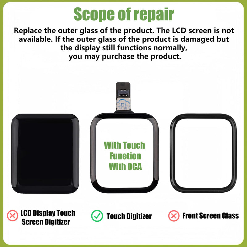 New Touch Screen Digitizer Replacement compatible with Apple Watch Series 5 / SE 44mm [With touch function] with Specialized Repair Tools Kit. (No LCD Digitizer)-With OCA adhesive