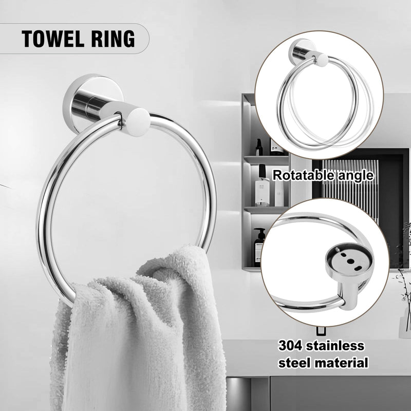 5-Piece Towel Racks for Bathroom, Stainless Steel Bathroom Accessories Set, Bathroom Towel Holder Wall Mounted, Sturdy Bath Towel Bar Set Bathroom Hardware Set (Chrome) 1 Chrome