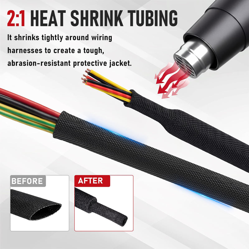20ft 3/8 Inch 2:1 Heat Shrink Braided Sleeving Wire Loom | Heat Shrink Wire Cover Abrasion Braided Cable Sleeve for Automotive Wiring Harness Sheath Tubing Protection 3/8inch-20ft