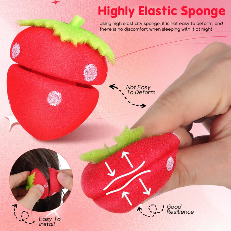 Healvian 18 Pcs Heatless Sponge Curlers Hair Rollers for Overnight Curls | Strawberry Shaped Hair Curler Soft Sleeping Curlers, Natural Waves Without Heat Damage, Hair Styling Tool for All Hair Types