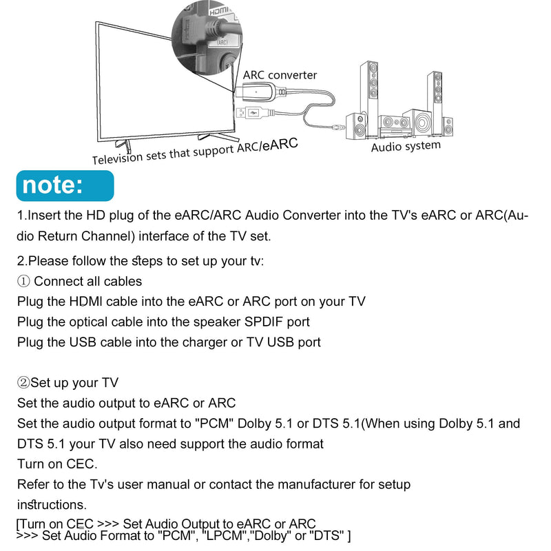 192KHz HDMI eARC/ARC to Optical Audio Converter for TV to Soundbar, Plug & Play 3.4ft/1.05m eARC to Optical Cable Audio Extractor Adapter Splitter for Sound System Home Theater Support Dolby/DTS 5.1