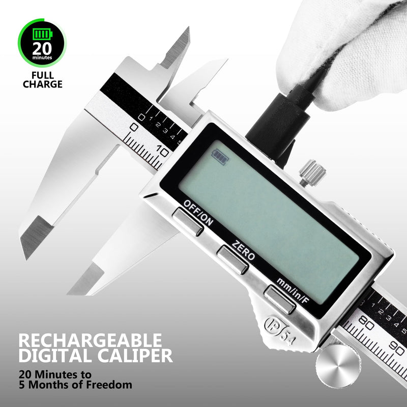 Rechargeable Caliper 12 inch with Large LCD Display | Stainless Steel Vernier Micrometer, Measuring Tool 0-12"
