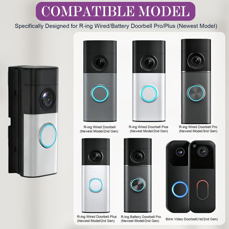 Adjustable Doorbell Angle Mount, 0-45° Anti-Theft Doorbell Mounting Bracket Compatible with Ring Wired Doorbell Plus/Pro (2026 Latest Models) & Battery Doorbell Plus/Pro (2nd Gen)