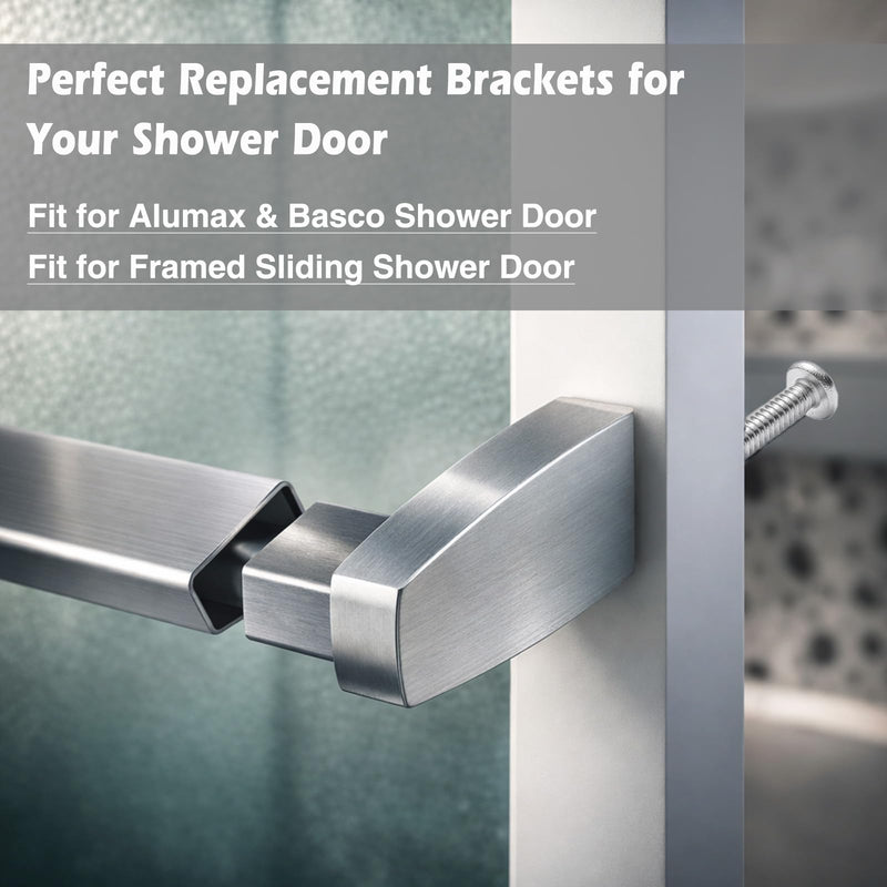 Solid Aluminum Shower Door Towel Bar Brackets – Heavy-Duty Metal Replacement Brackets for Alumax & Basco Framed Doors – Rust-Proof Shower Door Handle Replacement Parts (2-Pack, Silver)