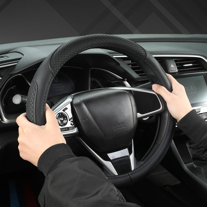 West Llama Customized Auto Car Steering Wheel Cover for Honda Accord Civic CR-V HR-V Pilot Fit Passport Odyssey 14.5-15inch(Black-Standard Size) Leather B-Black