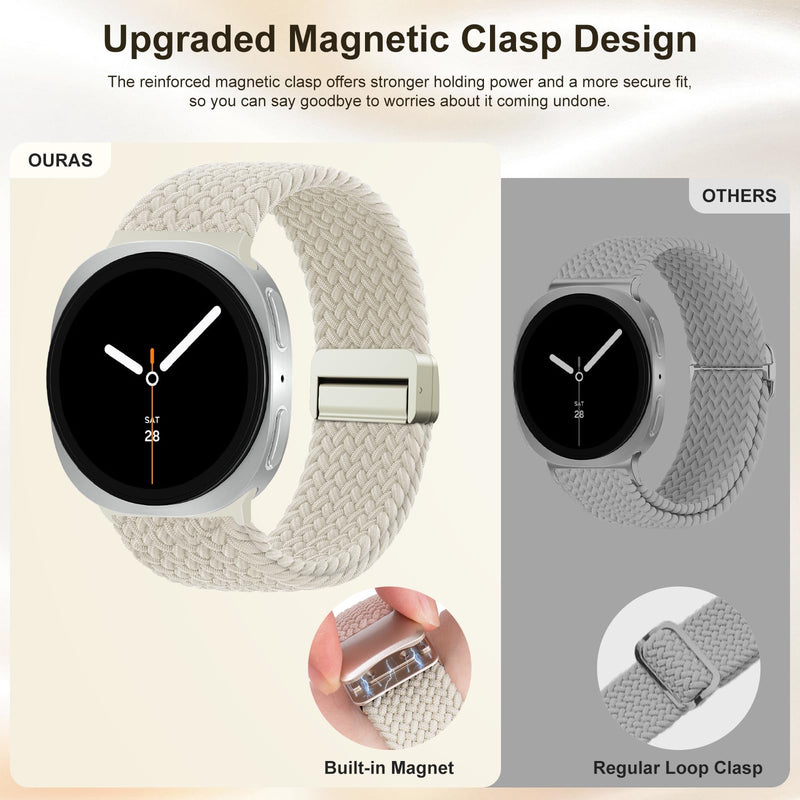 Nylon Bands for Samsung Galaxy Watch 9/8 Band 40 44mm/8 Classic 46mm | 4 Pack Magnetic Braided Wristband for Galaxy Watch 9/8/8 Classic No Gap Strap Accessories for Women Men, Breathable & Soft Black+Starlight+Sandpink+SmokeViolet