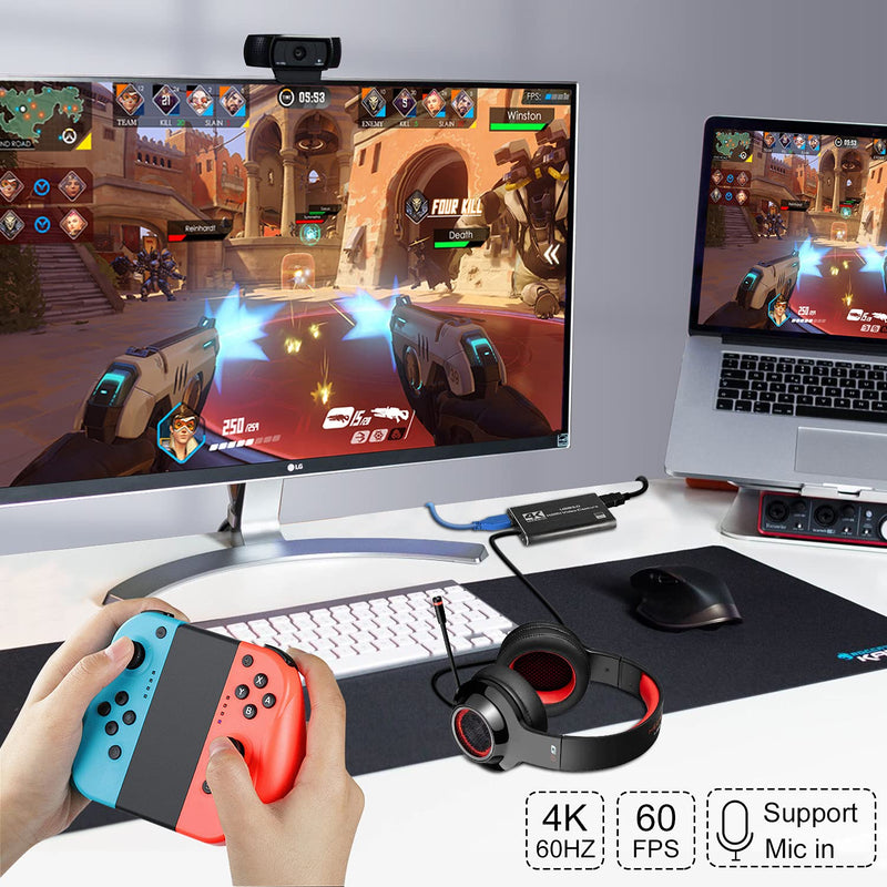 Capture Card Nintendo Switch, 4K HDMI Video Capture Card, 1080P 60FPS, HDMI to USB 3.0 Capture Card for Streaming Work with Camera/Xbox/PS4/PS5/PC/OBS Black