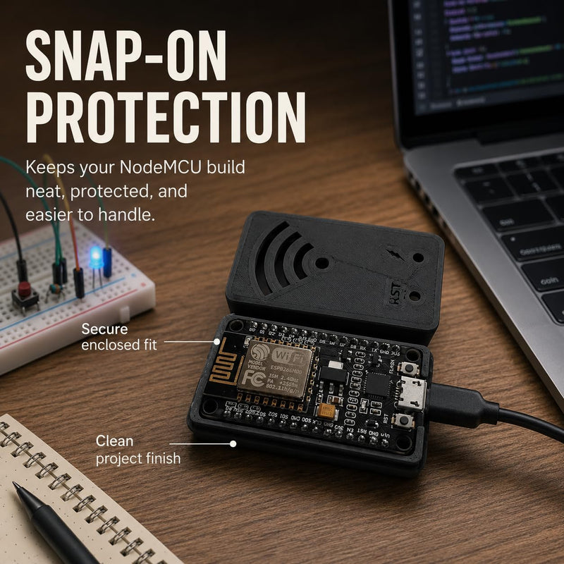 SplashNColor Protective Case Compatible with ESP8266 NodeMCU V2 – Snap-On Full Board Enclosure | Port Access | 3 Pack Housings for IoT Microcontroller Projects
