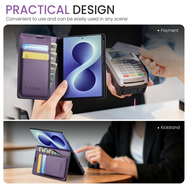 for Samsung Galaxy Z Fold 8 Case Wallet with Card Holder Purple | RFID Blocking Credit Slots, Kickstand, PU Leather, Shockproof Flip Phone Cover for Fold8 Wide, Purple for Galaxy Z Fold 8 - 7.6''