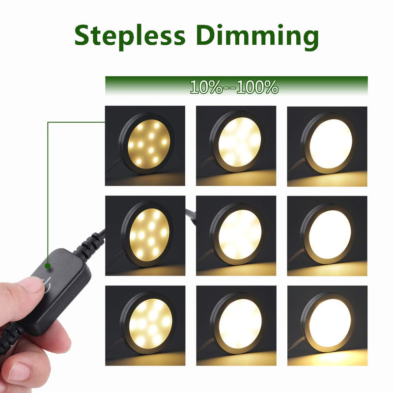 AIBOO Under Cabinet LED Black Cover Puck Lighting Kit with Touch Dimmer Switch for Kitchen Cupboard Closet Lighting (6 Lights,Warm White) 2700K Warm White