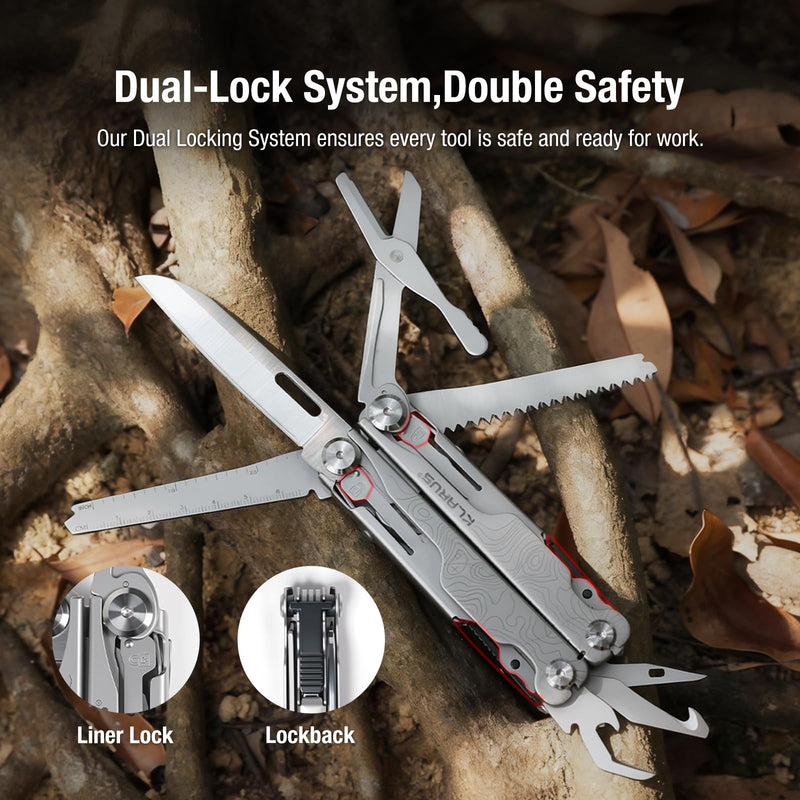 Klarus MT07 20-in-1 Multitool, Heavy Spring Pliers, Topographic Texture Finish, Dual Lock System, High-Carbon Stainless Steel, Includes Nylon Sheath – Pocket Tool for EDC, Outdoor, and Gifts Silver