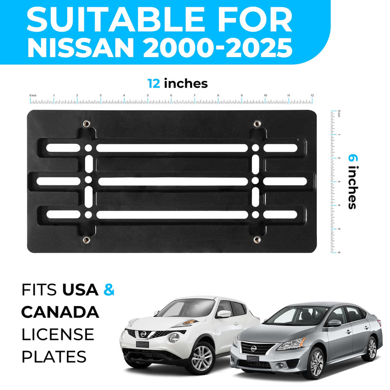 Front Bumper License Plate Bracket for Nissan 2000-2025, Plate Holder Set w 6 Unique Screw Bolts & Wrench Kit, License Tag Mounting Kit, Quality Plate Holders, Premium Car & Truck Accessories
