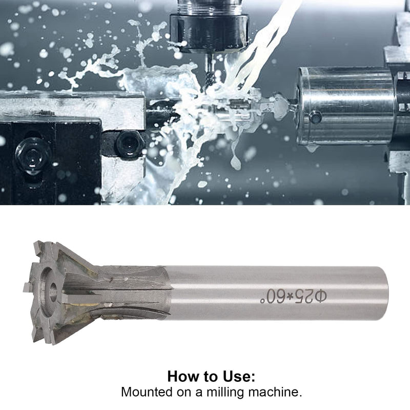 25mm Dovetail Milling Cutter, 6 Flute Carbide End Mill, 60 Degree Straight Shank for Ferrous and Nonferrous Metals