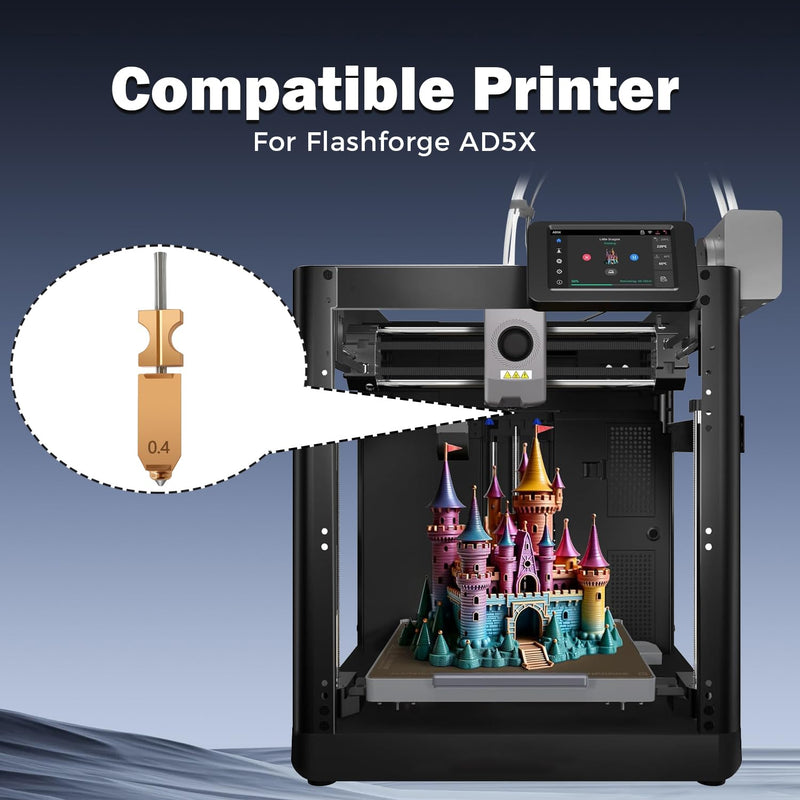 Upgrade 3PK 0.4MM AD5X Hotend for Falshforge AD5X Nozzle High Flow 32mm³/s High Speed Hardened Steel Quick Detachable Nozzle High Speed Print Head Replacement with Extra 3PK Silcone Sock 0.4MM Hotend(3PK)