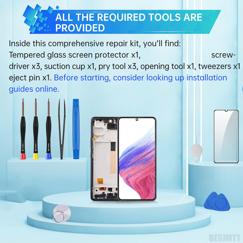 for Samsung Galaxy A53 5G Screen Replacement with Frame LCD Display Touch Digitizer Full Assembly Fix Glass with Repair Tools Kit SM-A536U SM-A536U1