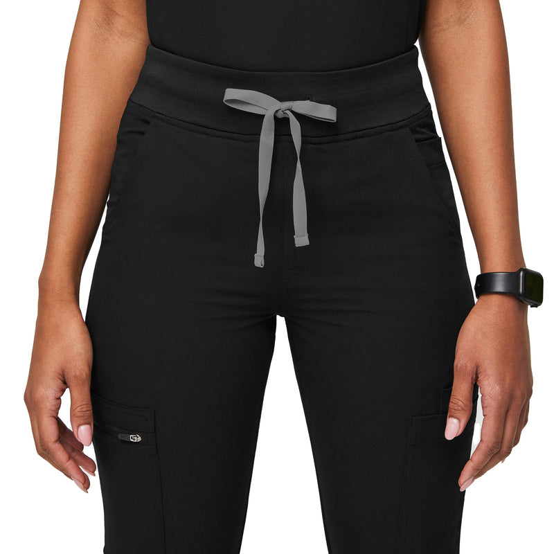 FIGS YOLA High Waisted Skinny Scrub Pants for Women — 11 Pockets, 4-Way Stretch, Yoga Waistband Regular Medium Black