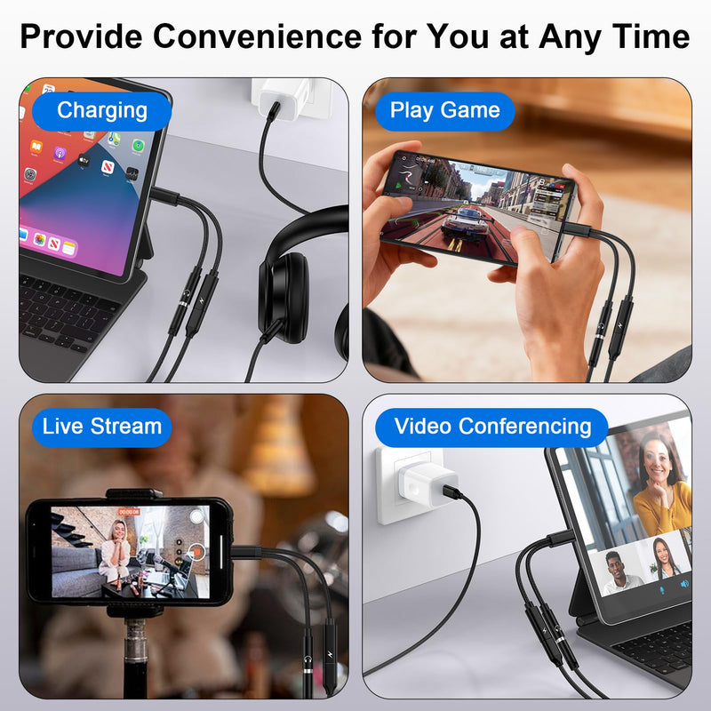 USB C to 3.5mm Headphone Charger Adapter USBC Splitter 2 in 1 Dongle Cable | Fast Charging Aux Audio Jack Adapter for Samsung Galaxy S26 Ultra A37 A17 A36 A27 A57 S25FE A16 A54 S24,iPhone 17 16,Pixel 10