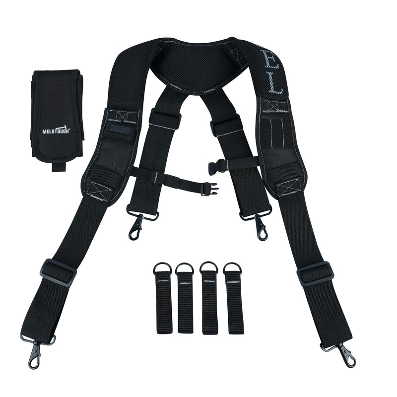 MELOTOUGH Work Belt Suspender Tool Belt Suspenders Bag Suspenders for Men Heavy Duty with Gel Shoulder Pad Detachable Phone Holder for Construction/Electrician/Contractor/Carpenter Suspenders for tool belt