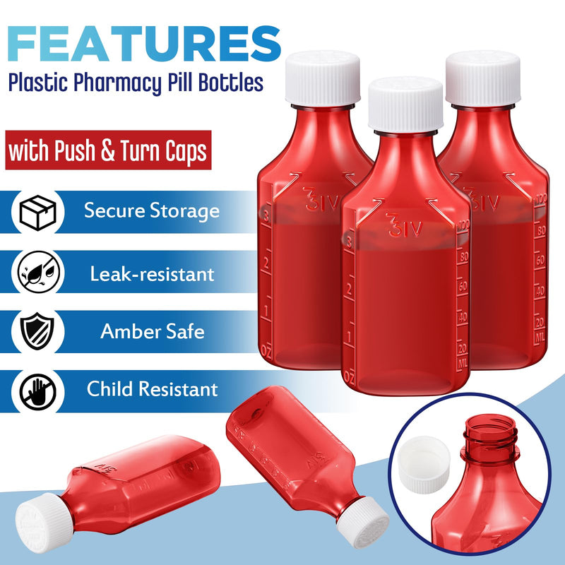 Reallnaive 20 Pcs 4 oz Liquid Medicine Bottle Oval Plastic Bottles Child Resistant Caps Medicine Bottle Adapter (Amber) Amber
