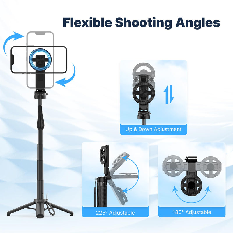 Magnetic Pocket Selfie Stick for iPhone, Lightweight Mini Selfie Stick Tripod with Detachable Remote, MagSafe Compatible, Foldable Extendable Phone Holder for Travel/Vlog/Video/Content Creators