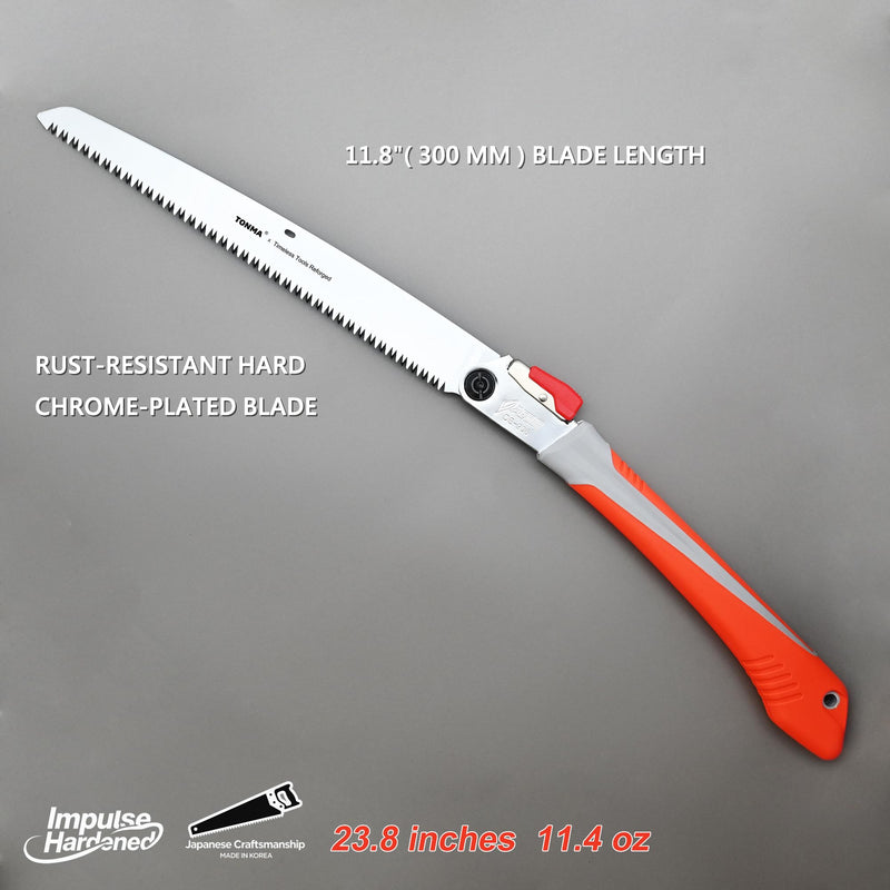 TONMA Professional Folding Saw [Made in Korea] 12" (300mm) Large Teeth Portable Pruning Hand Saw for Wood Cutting, Outdoor Camping, Gardening, Japanese Craft Plating Impulse Hardened Stainless Blade 12 inches (300mm)