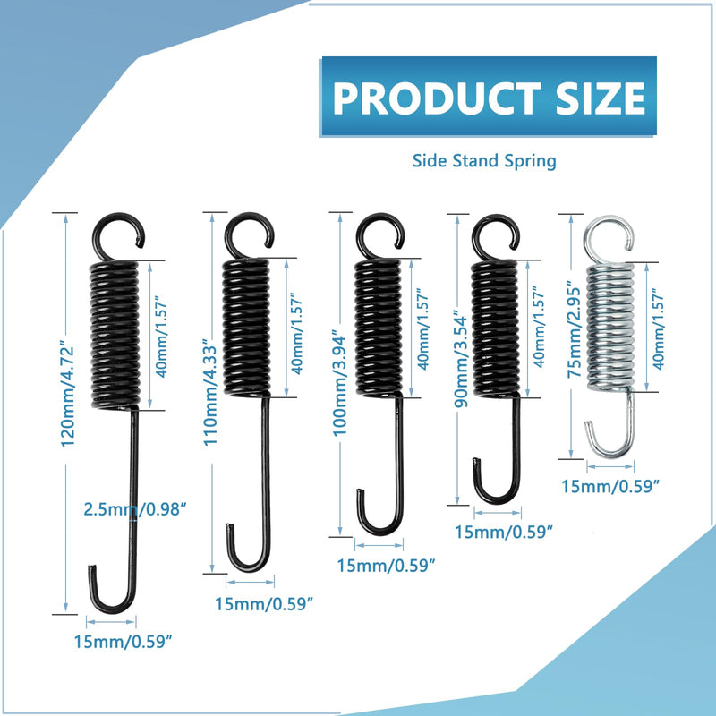 5Pcs Motorcycle Side Stand Spring in Heavy Spring Steel Material,Overall Length 75mm 90mm 100mm 110mm 120mm Fit for Most Motorcycle Mopeds Scooter E-bike