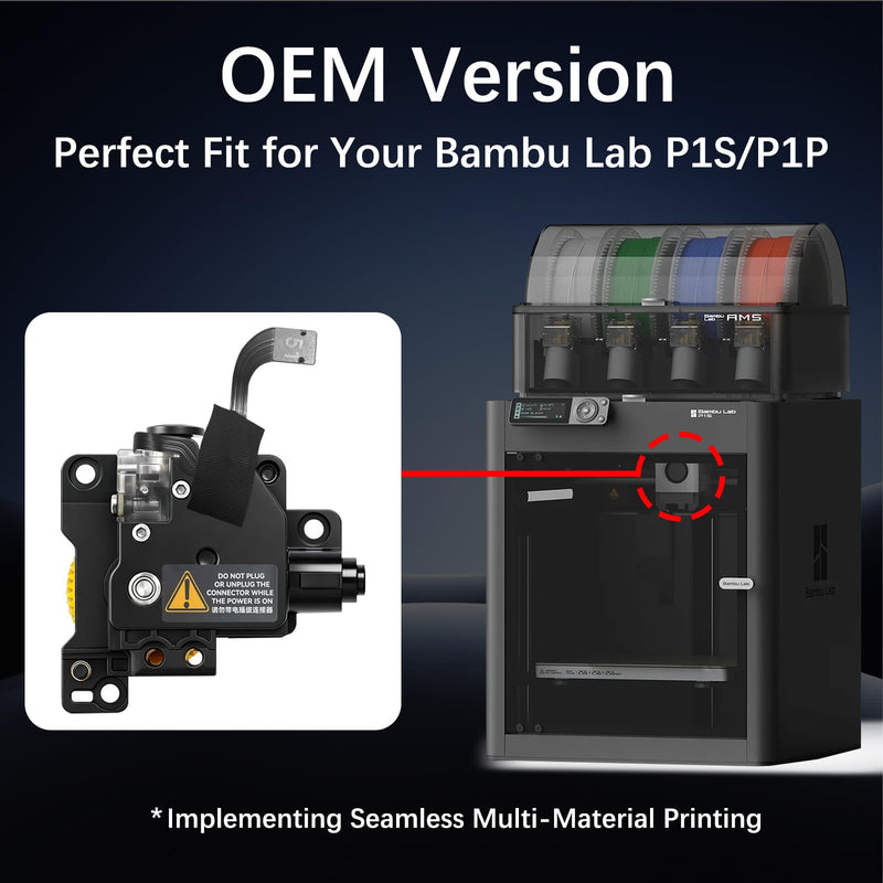 Original Bamboo Lab P1P P1S Extruder Replacement Unit with Stainless Steel Driving Gear & Built-in Filament Break Detection Sensor – Quiet Reliable Extrusion for P1 Series 3D Printers