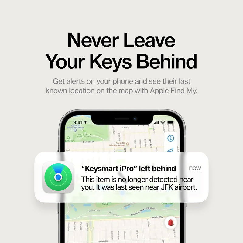 KeySmart iPro - Key Finder Locator with Sound, Keychain Key Holder, Apple Find My App Compatible, Key Organizer, Compact Clutter-Free Key Chain Tracker, Rechargeable Battery (Up to 14 Keys, Black)