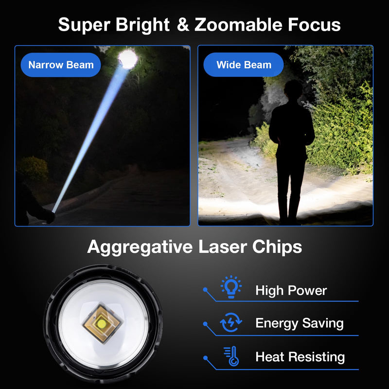 Rechargeable Flashlight 980,000L High Lumens 2 Pack, Led Tactical Flash Light, Super Bright Flashlights with 7 Modes, USB C Charging, Cob Side Light, IPX6 Waterproof, for Camping Emergency 2pc-L