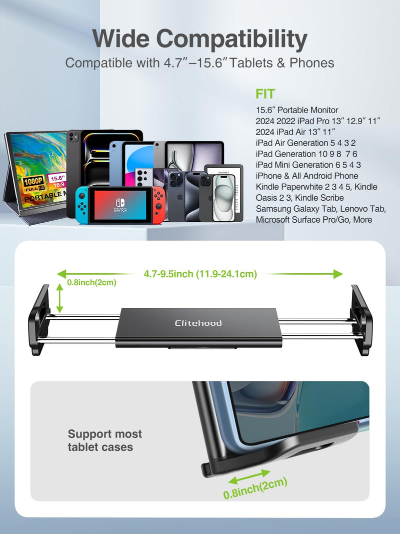elitehood 72" Adjustable iPad Stand Floor, Heavy Duty Tablet Tripod Stand, Floor Tablet Tripod Holder for iPad Pro 12.9 Mini Air, iPhone and 4.7-13 inches Devices