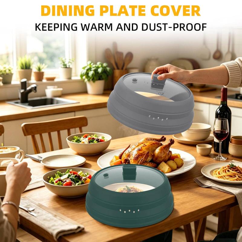 Microwave Splatter Cover Glass Cover Guard Lid with Collapsible Silicone for Food Pot Plate Cover 9.8 inch Light Grey