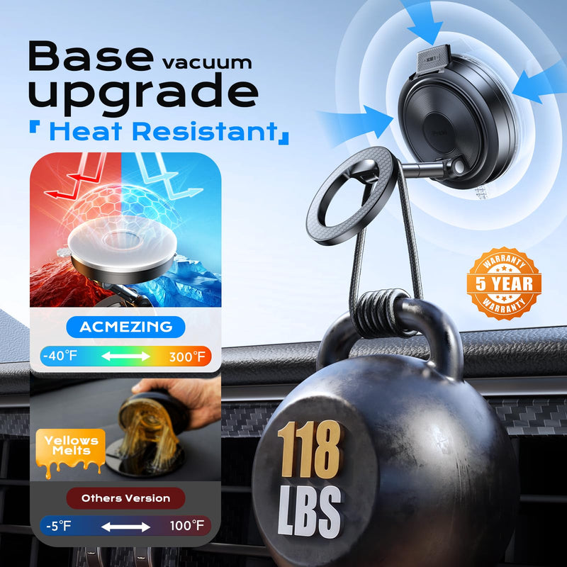 NeverDrop Car Phone Mount for MagSafe, 2 Bases for Any Surface | 118+LBS Ultra Grip, 2400gf Strong Magnetic, 360° Adjustable Car Phone Holder, Phone Holders for Your Car, Carbon Fiber