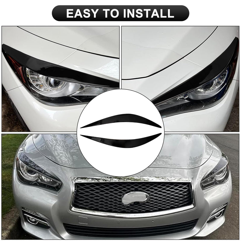 Glossy Black Q50 Eyelid, PSLER Headlight Eyelids Headlight Eyebrows Trim Front Headlight Cover Eyebrow Decoration Front Lamps Sticker Compatible with Infiniti Q50 2014 2015 2016 2017 2018 2019-2024