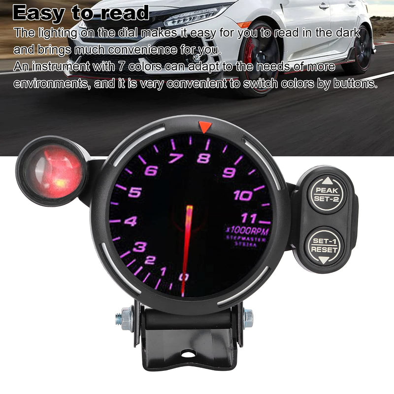 RPM Tacho Gauge,3.15in 80mm Car Tachometer RPM Gauge Meter 7 Color Highly Sensitive Automobile Instrument